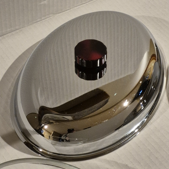 GOURMATES GLO-HILL Vintage Chrome Lidded Serving Dish with Glass Divided Insert - Picture 8 of 14
